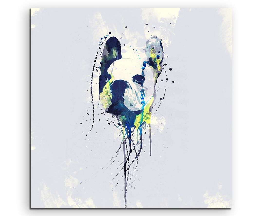 Paul Sinus Art French Bulldog 60x60cm Keilrahmenbild Kunstbild Aquarell Art Wandbild auf Leinwand fe
