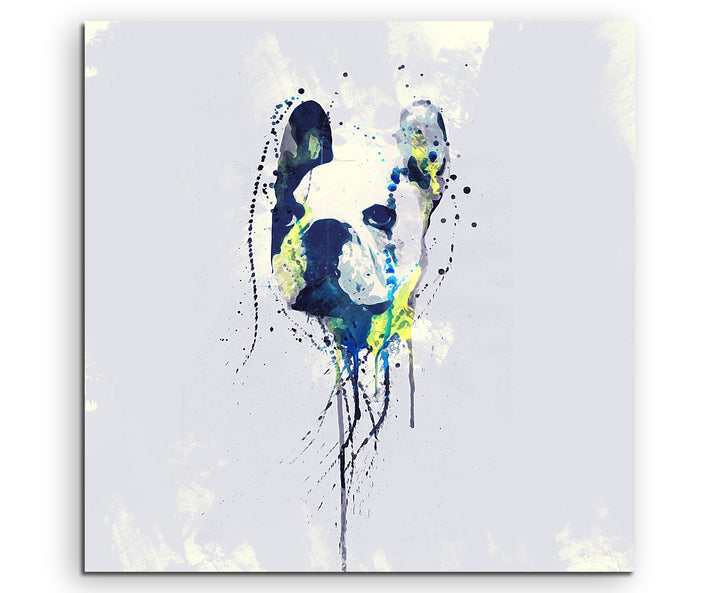 Paul Sinus Art French Bulldog 60x60cm Keilrahmenbild Kunstbild Aquarell Art Wandbild auf Leinwand fe