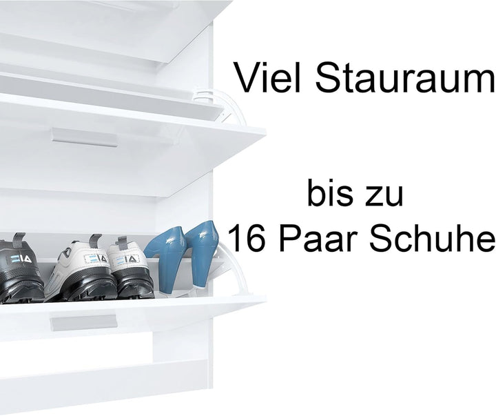 Schuhschrank Roma Schmal mit 2 Klappen und 1 Schublade, Platzsparender Schuhkipper Flurschrank für D