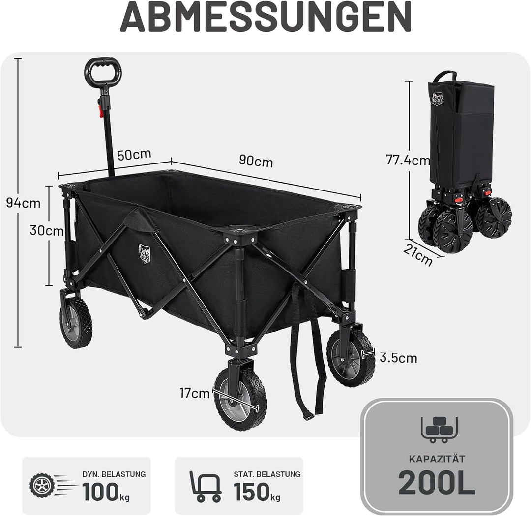 TIMBER RIDGE XXL Bollerwagen Faltbar Transportwagen mit Seitentasche Getränkehalter verstellbarem Gr