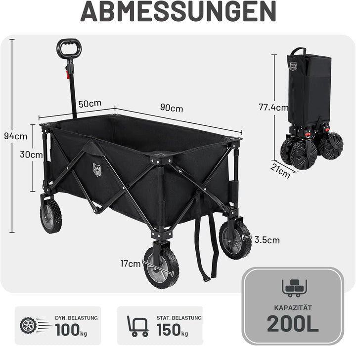TIMBER RIDGE XXL Bollerwagen Faltbar Transportwagen mit Seitentasche Getränkehalter verstellbarem Gr