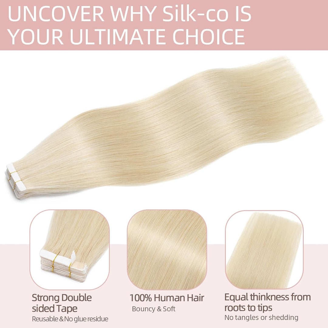 Silk-co Tape Extensions Echthaar 10 Stück 20g, Remy Tape in Extensions Haarverlängerung, Skin Weft E