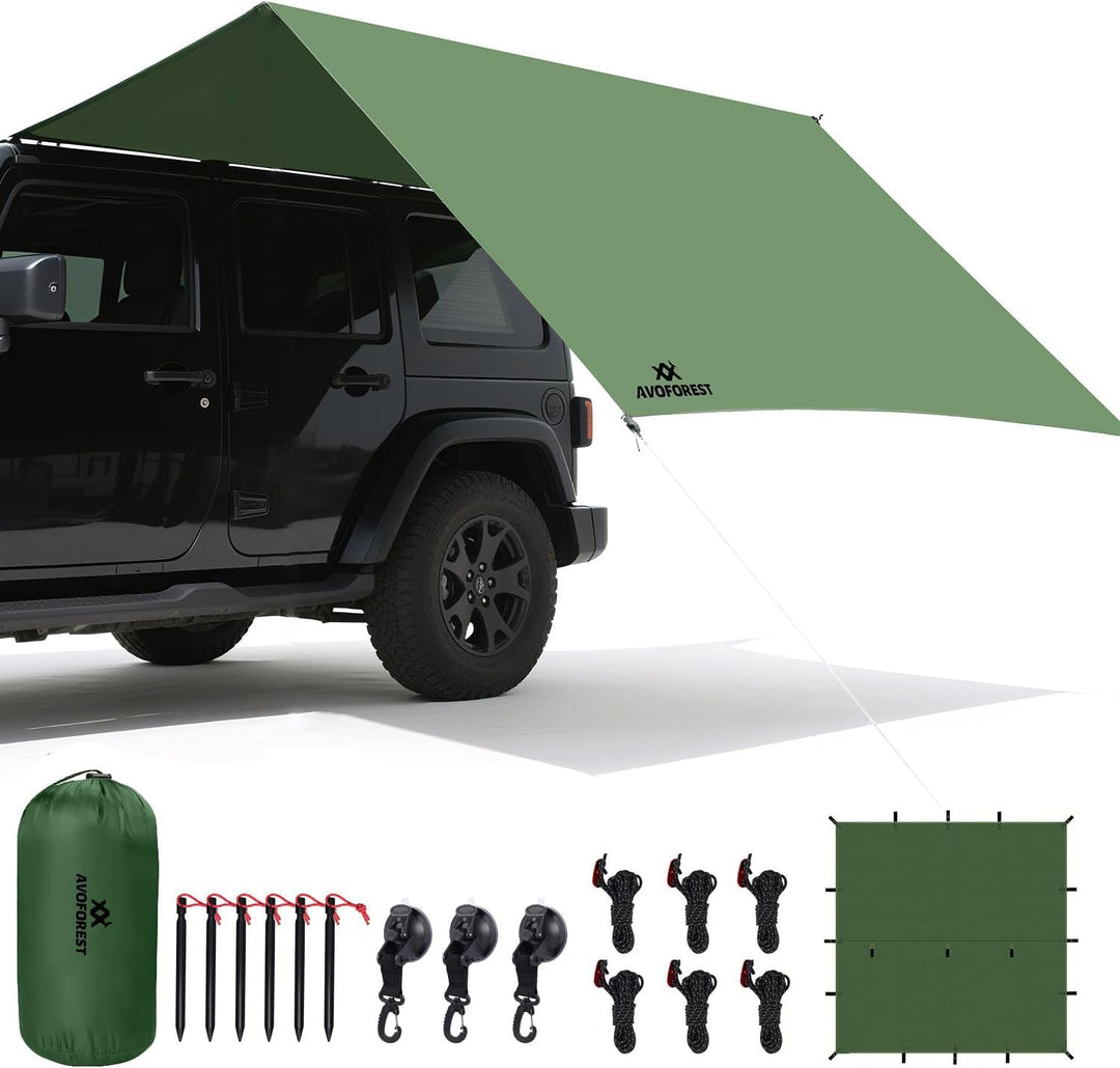 Tarp 3x3 Wasserdicht,Tarp Ultraleicht Zeltplane,Camping Zeltplane mit 19 Öse+Aluminiumstifte+Nylonse