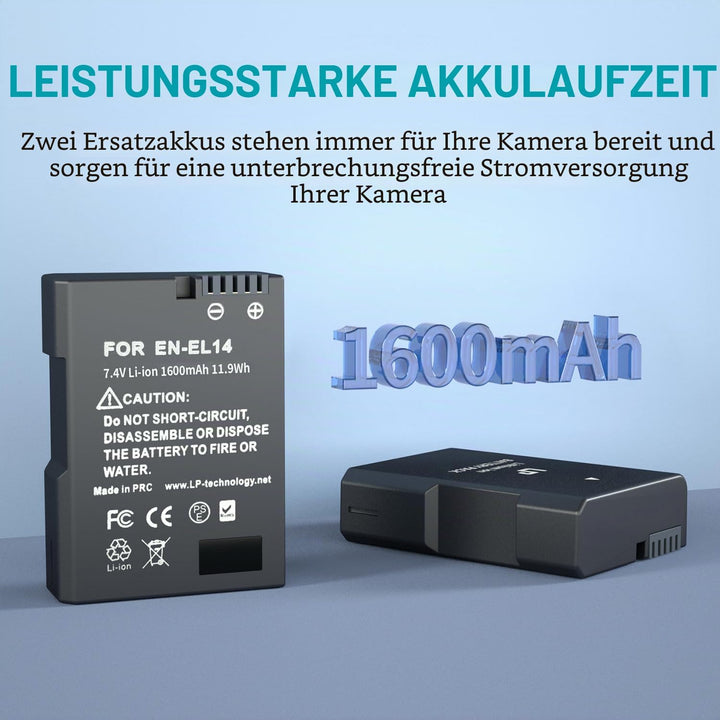 LP EN-EL14 Akku 2 Pack EN EL14a Ersatzakku kompatibel zu D3500, D5600, D3300, D5100, D5500, D3100, D