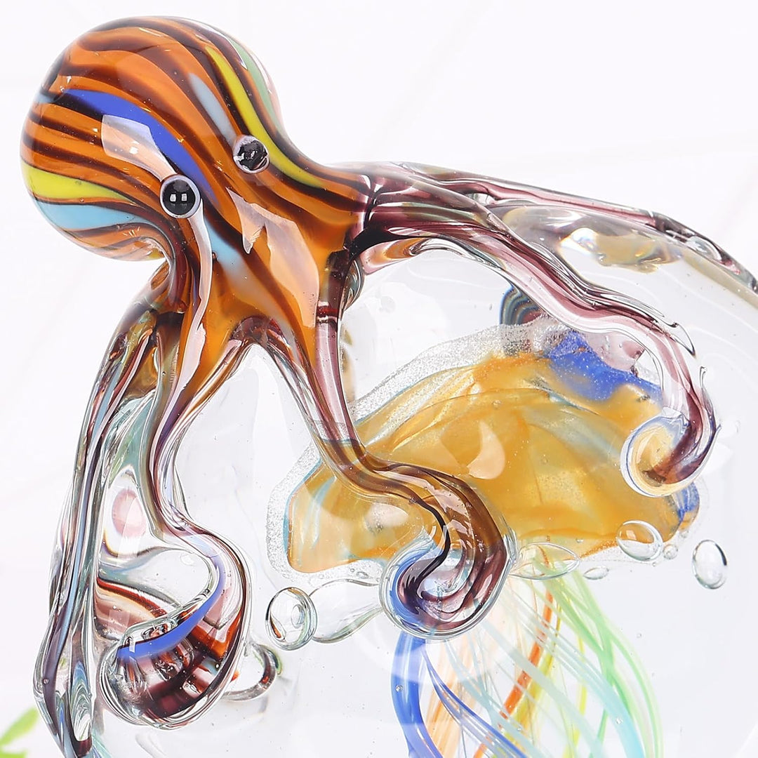 LCCCK Glas-Oktopus-Quallen-Statue – mundgeblasenes Glasdekor – Ozean-Figuren – Büro-Schreibtisch-Bri