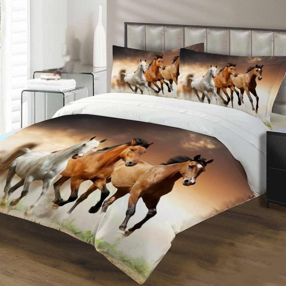 LLTTEER Bettwäsche Set für Pferde 3D-Druck,Kinder Tier Bettwäsche Set 3 Teiligs,Mikrofaser Bettbezug