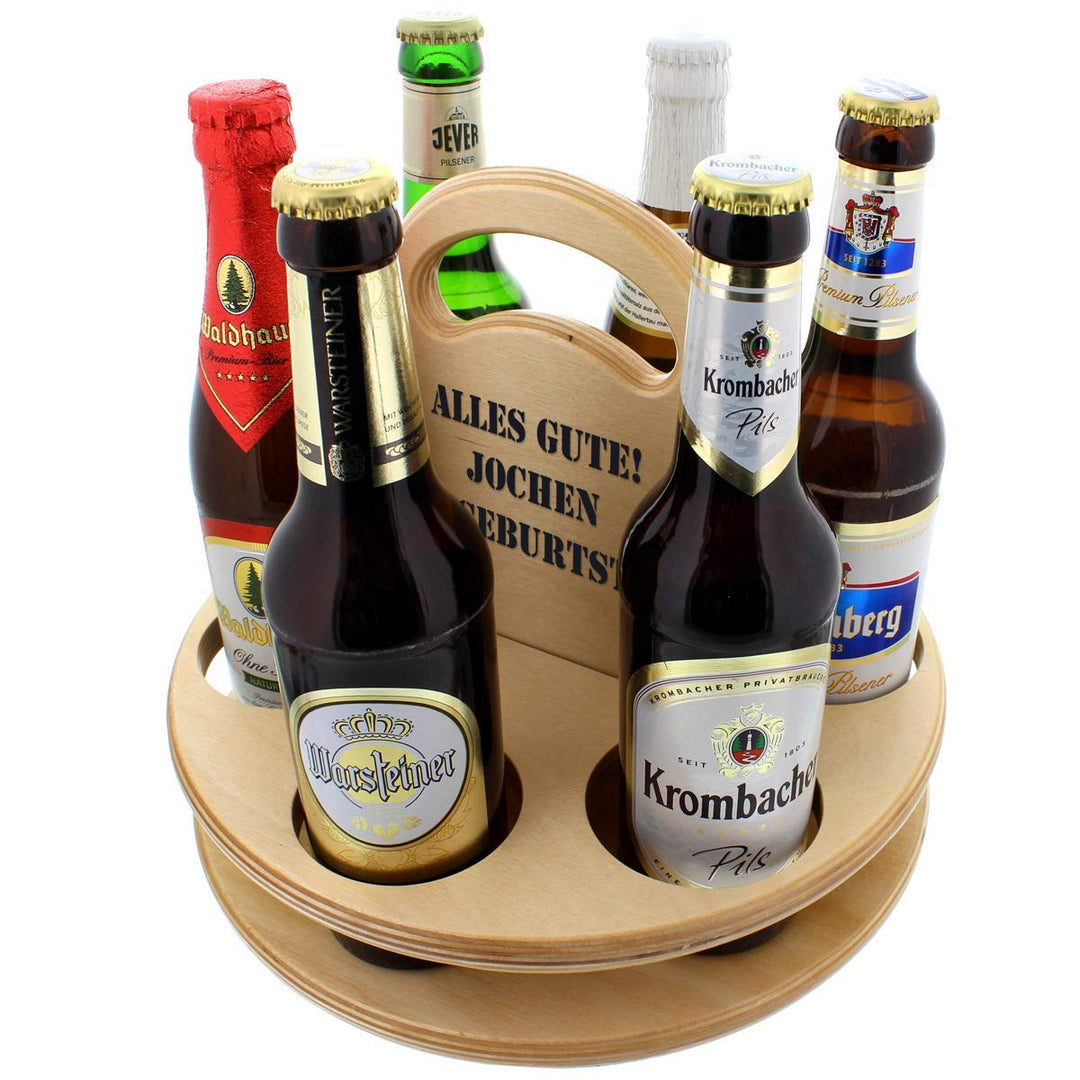 Unbekannt Der Holz-Bier-Träger für Feierfreunde mit Ihrer Personalisierung - Tolle Geschenkidee für