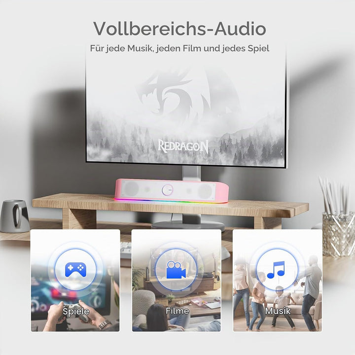 Redragon GS560 Adiemus RGB Desktop-Soundbar, 2.0-Kanal-Computerlautsprecher mit dynamischer Lichtlei