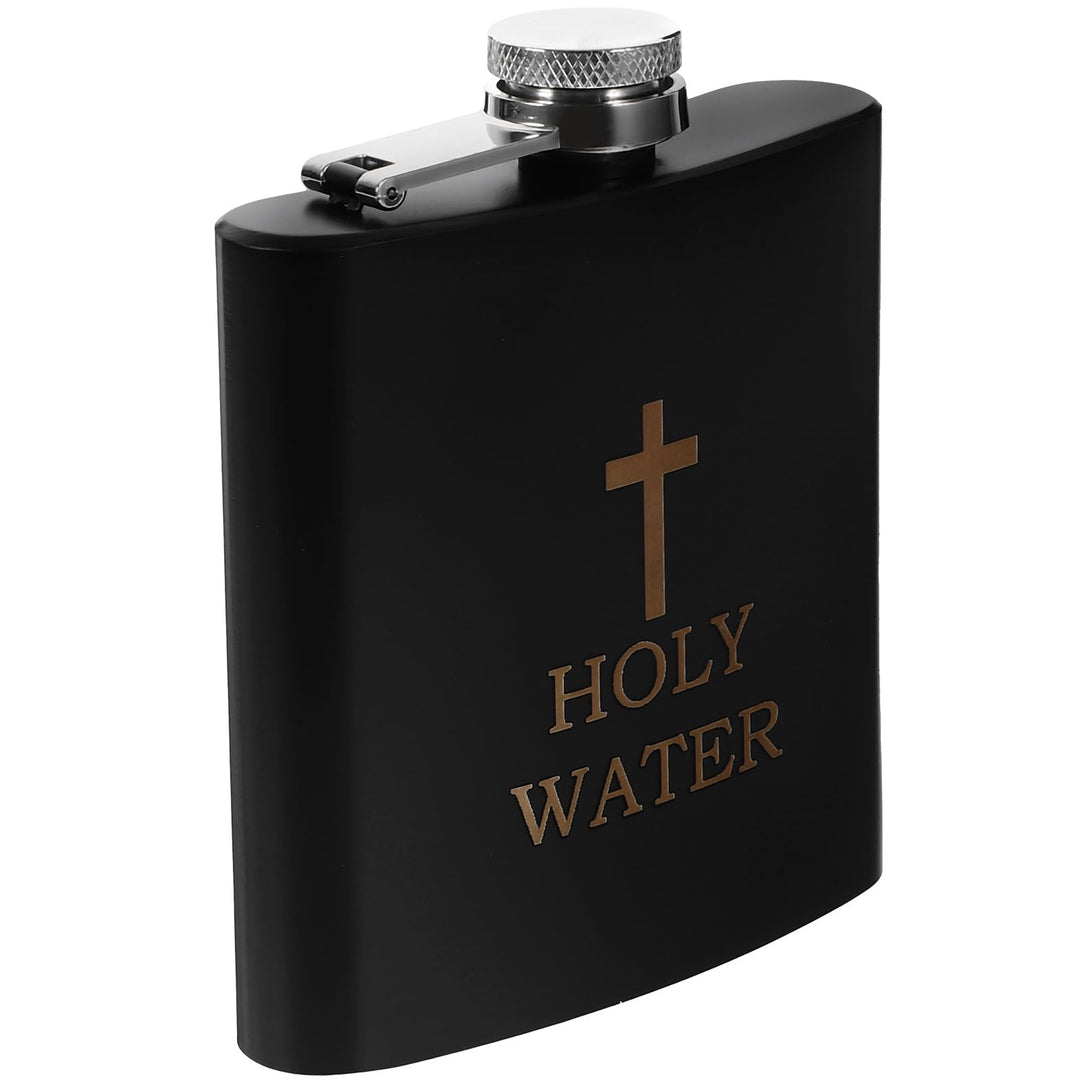 Hemobllo Flachmann Weihwasser Schwarz aus Edelstahl - Lustige Weihwasserflasche mit Kreuz Design - A