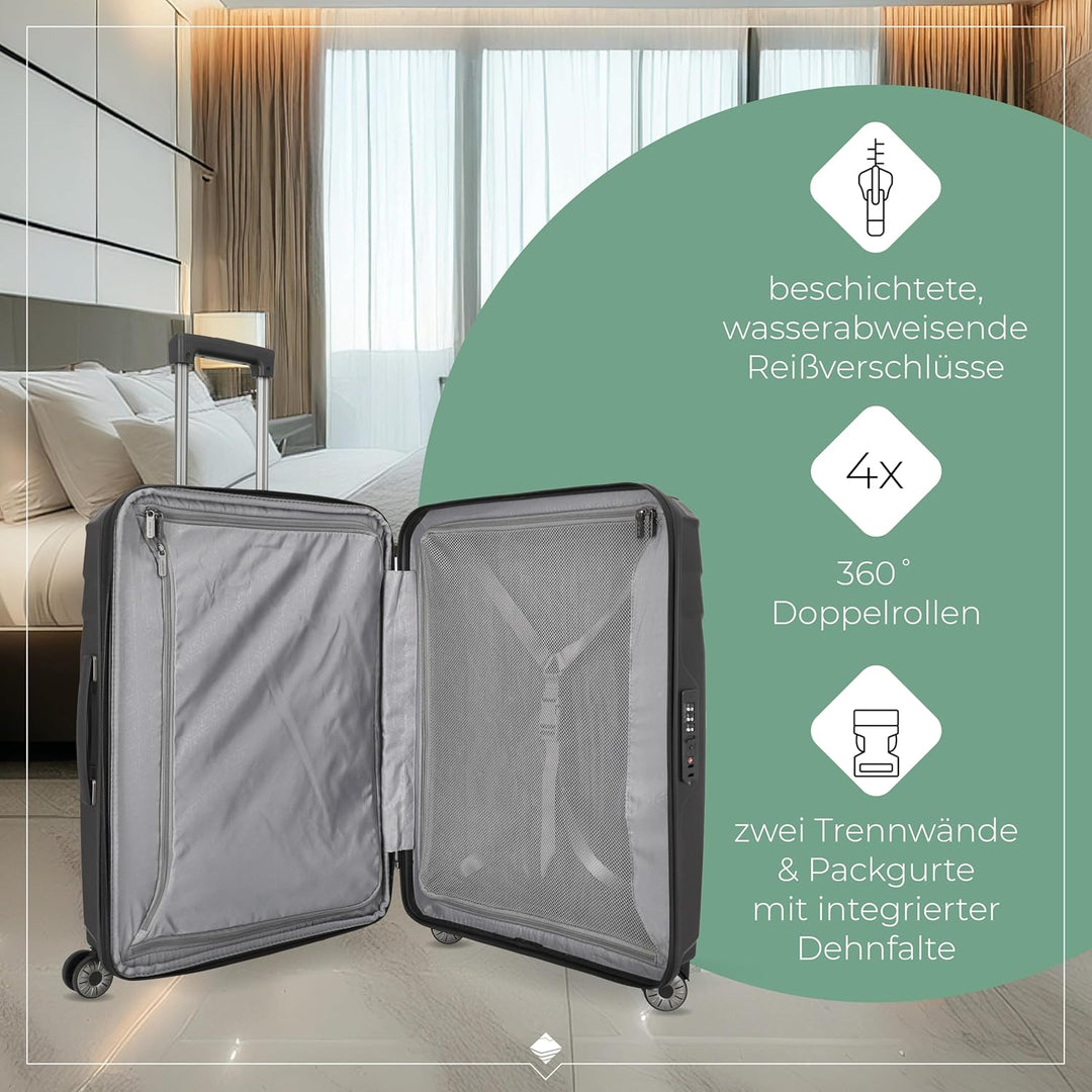 Travelite 4-Rad Hartschalen Koffer mittel mit recyceltem Innenfutter, Gepäck Serie ELVAA: Stylischer