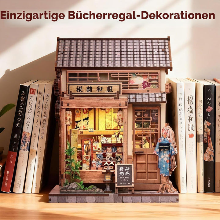 Fsolis Book Nook Kit - Japanisches Miniatur-Puppenhaus, 3D-Holz-Bastelset für Erwachsene, Bücherrega