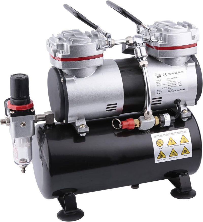 Fengda FD-196 Airbrush Mini Kompressor mit 3,5L Lufttank/Druckbehälter/ 6 bar / Auto Stop