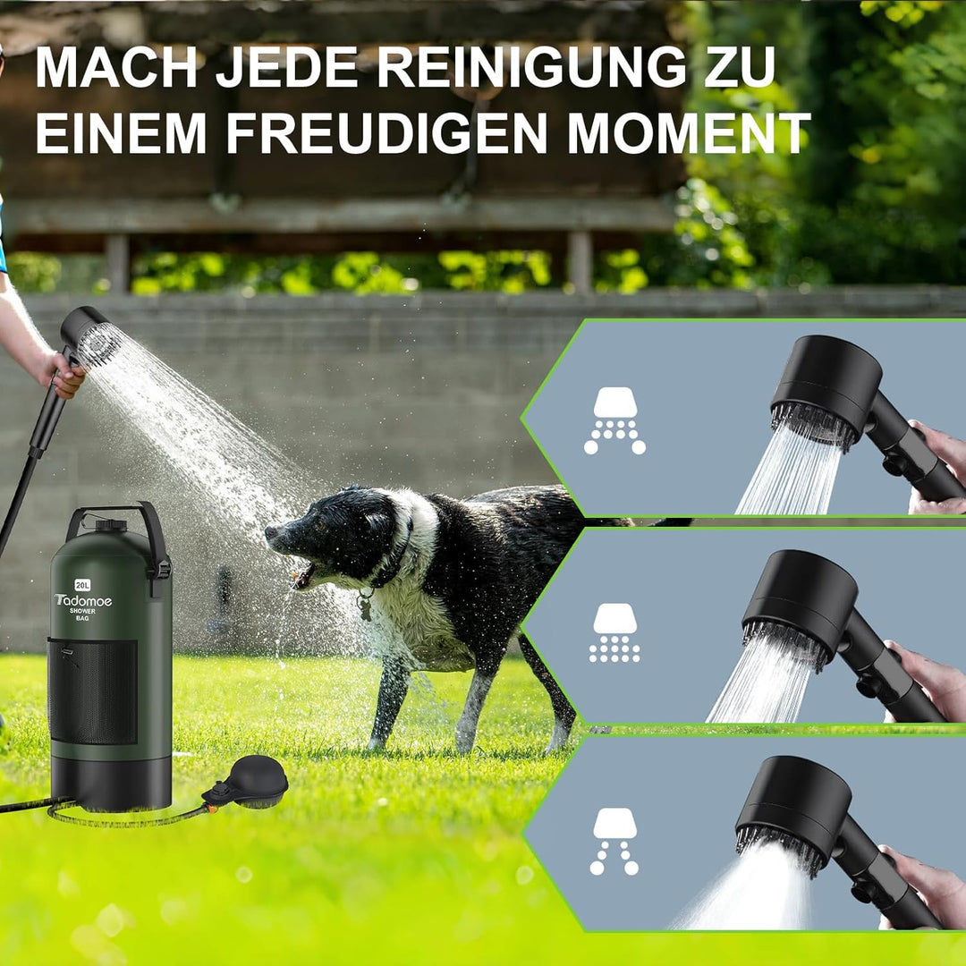 20 Liter Camping Dusche mit Fussluftpumpe, Solardusche mit Camping-Tasche Und Düse für Camping Stran