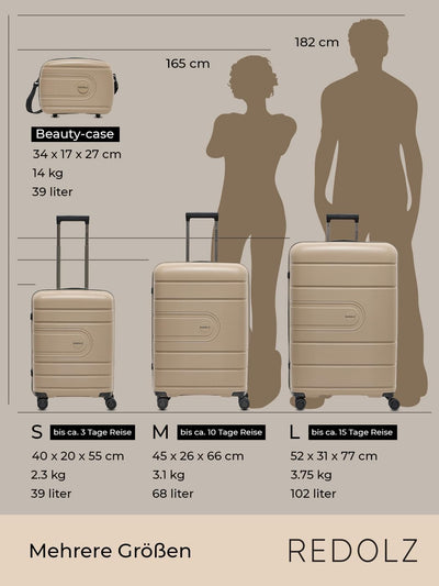REDOLZ Hartschalen Koffer-Set 3-teilig | aus hochwertigem, leichtem Polypropylen | 4 Doppelrollen &