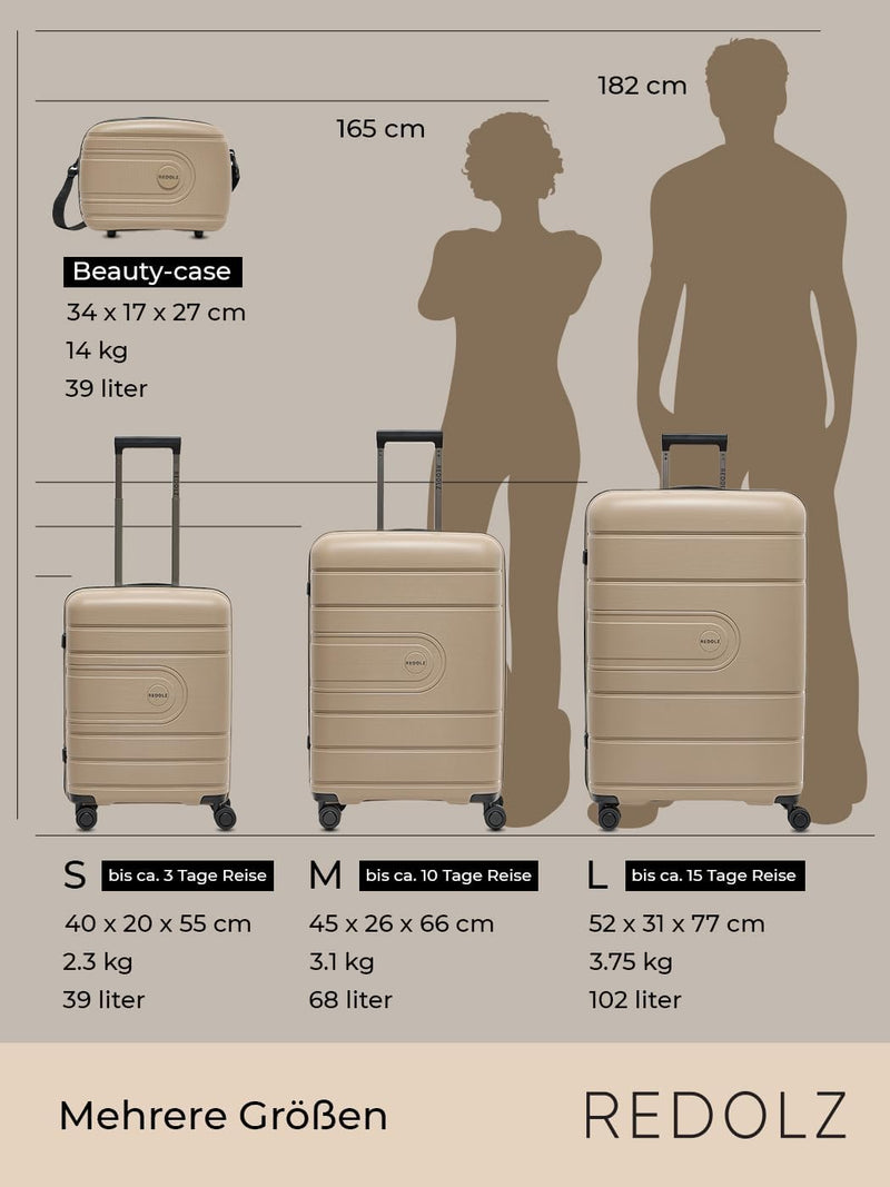 REDOLZ Hartschalen Koffer-Set 3-teilig | aus hochwertigem, leichtem Polypropylen | 4 Doppelrollen &