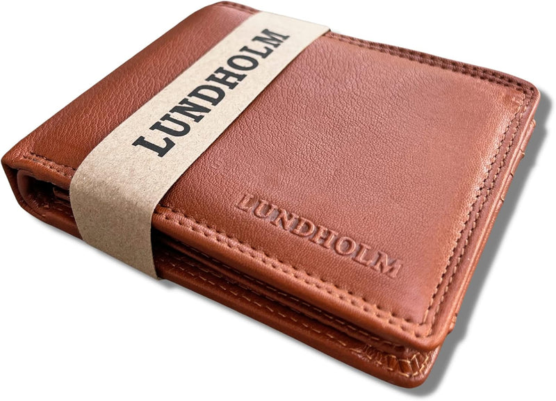 Lundholm RFID Geldbeutel Herren aus hochwertigem Leder (braun) - Hochwertige Geldbörse Herren 13 Kar
