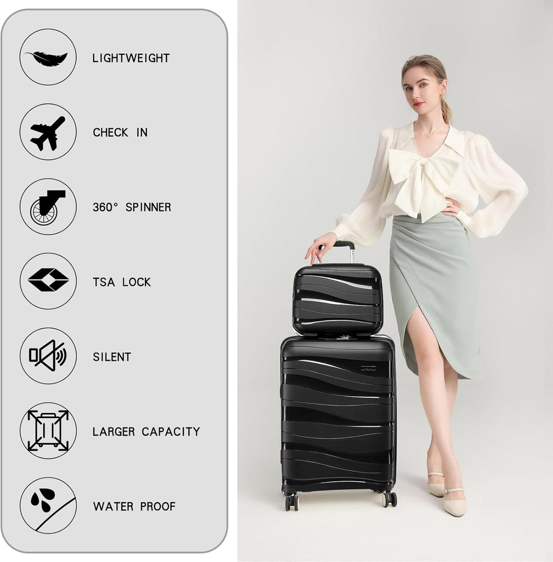 KONO Koffer Trolley 55cm Reisekoffer Set Leicht Hartschalenkoffer mit TSA Schloss Zwillingsrollen Ro