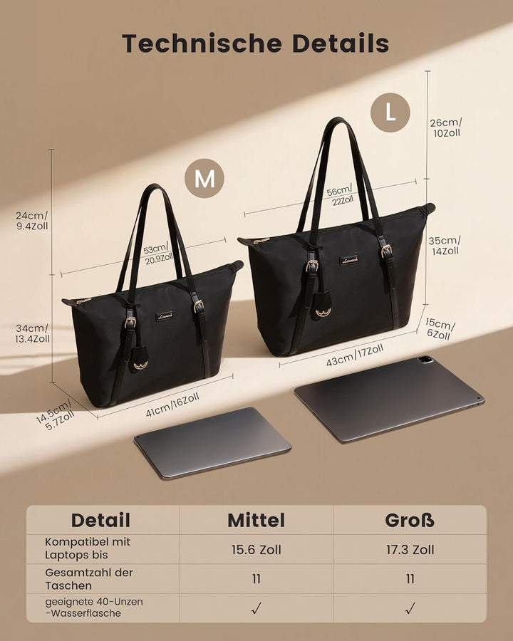LOVEVOOK Laptoptasche Damen Handtasche Gross Shopper Tote Bag Arbeitstasche Schwarz – Neu 15,6 Zoll,