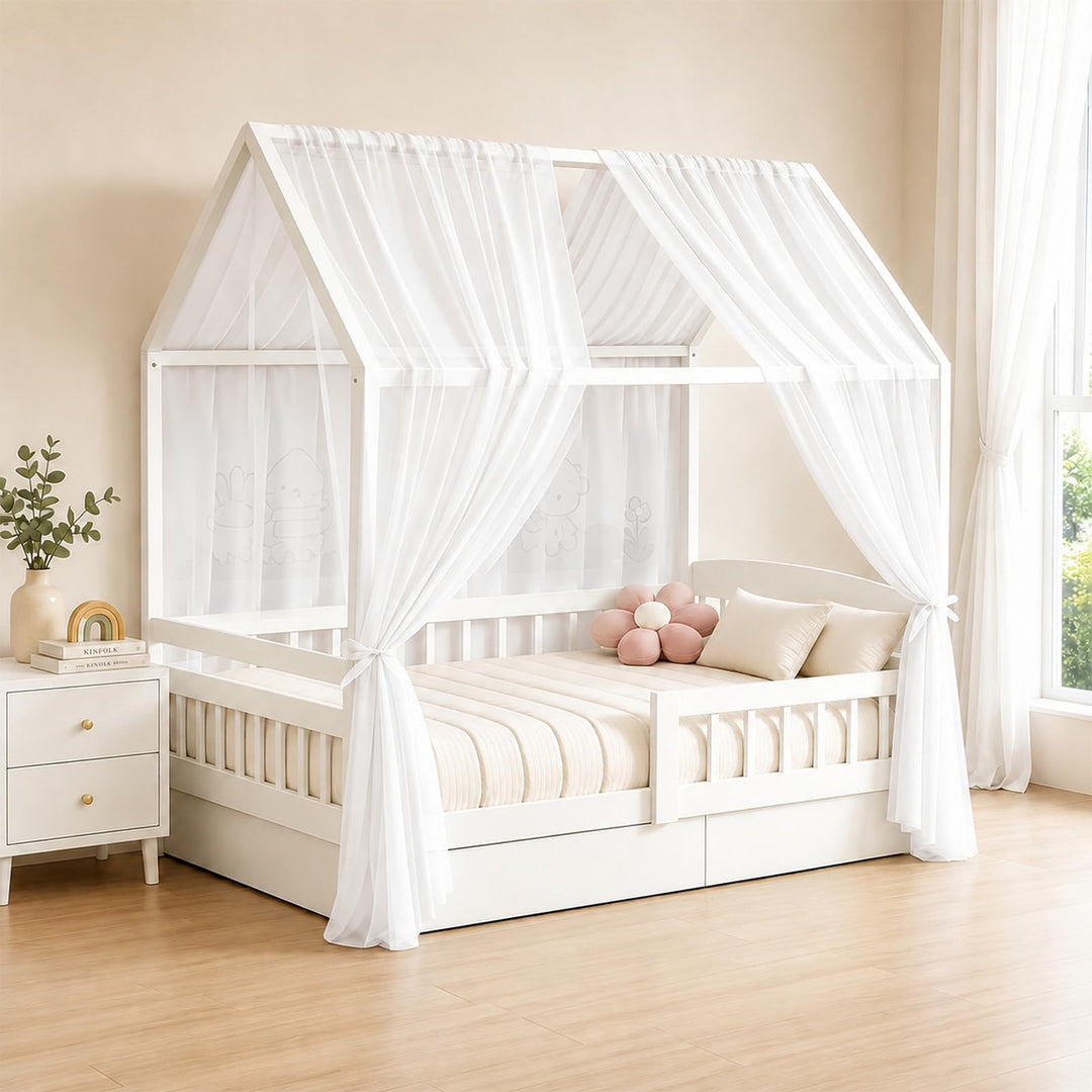 Hausbett Himmel, 2 Stück Betthimmel Hausbett für Hausbett Deko, Luftdurchlässiger Bettvorhang Baldac