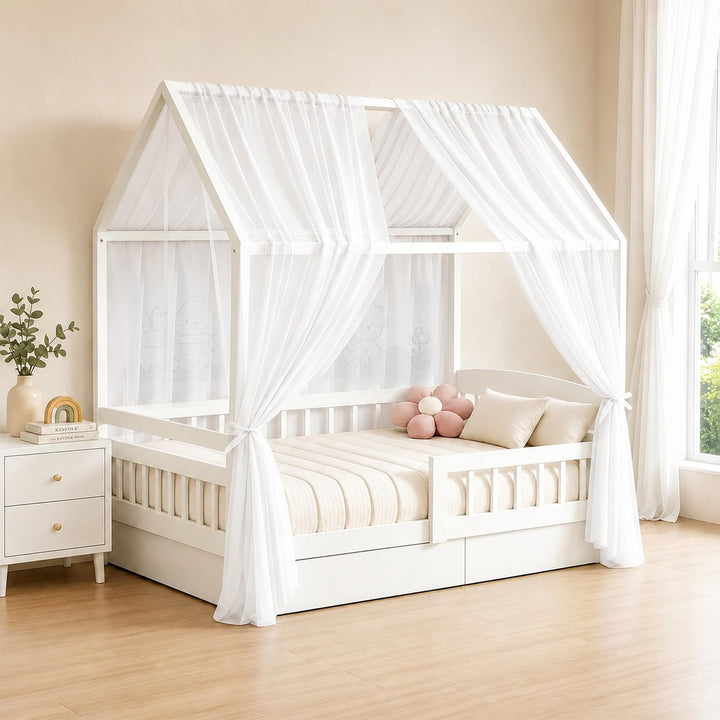 Hausbett Himmel, 2 Stück Betthimmel Hausbett für Hausbett Deko, Luftdurchlässiger Bettvorhang Baldac