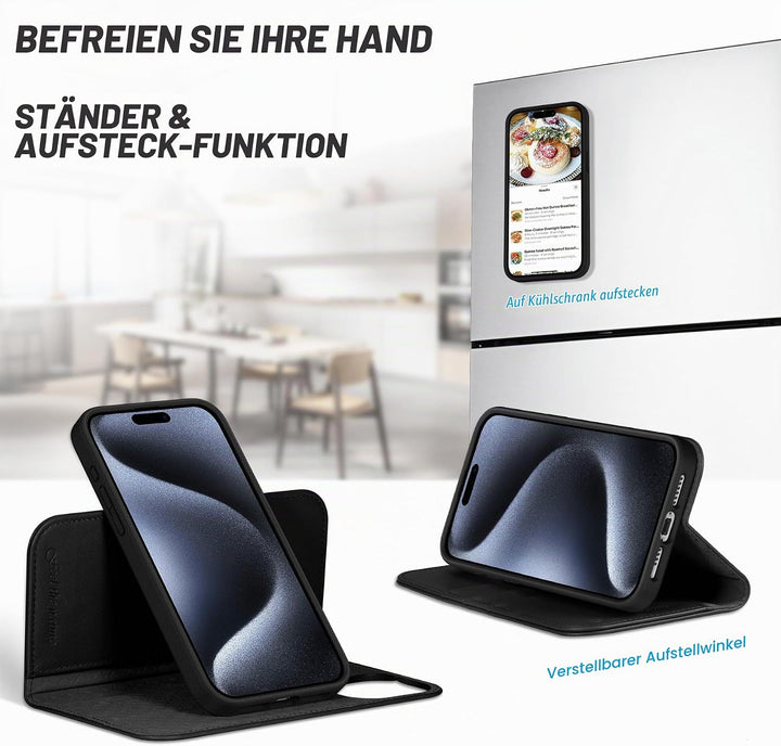 SHIELDON Hülle für iPhone 15 Pro Max, Echtleder Handyhülle [Abnehmbar] [kabelloses Laden] [Kartenfac
