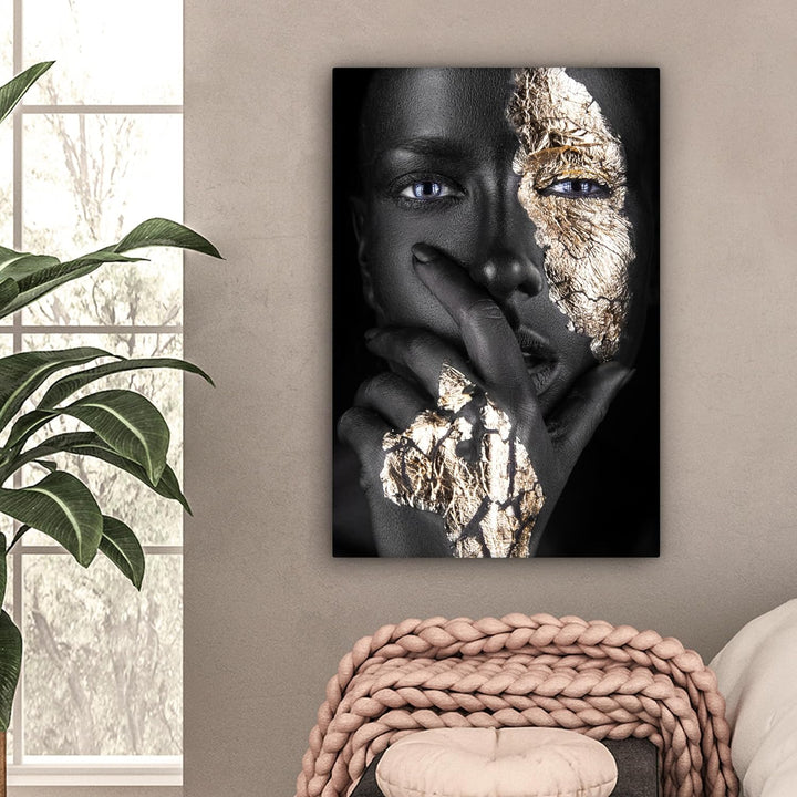 MuchoWow© Bild auf Leinwand 60x90 cm Schlafzimmer Bilder Wand Goldene Deko Wohnzimmer Modern Wanddek