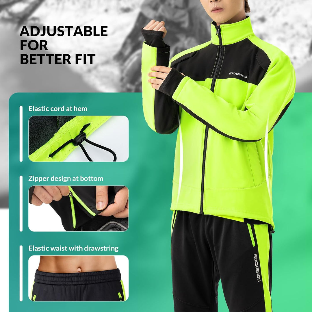 ROCKBROS Fahrrad Jacke + Hose Set Winter Thermo Fahrradbekleidung Hohe Sichtbarkeit & Winddicht Soft