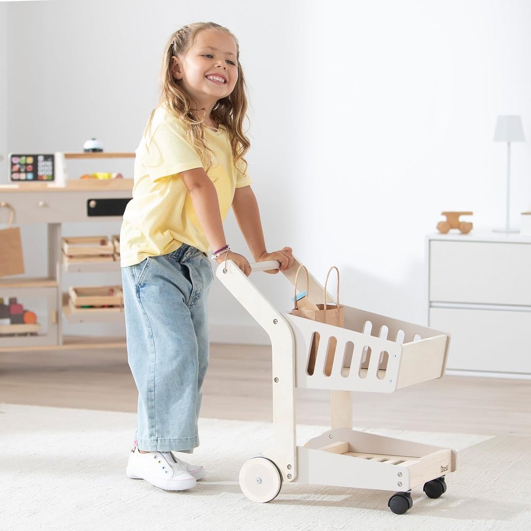 howa Spielzeug Einkaufswagen aus Holz für Kinder – Kaufladen Zubehör Natur, beige 4899
