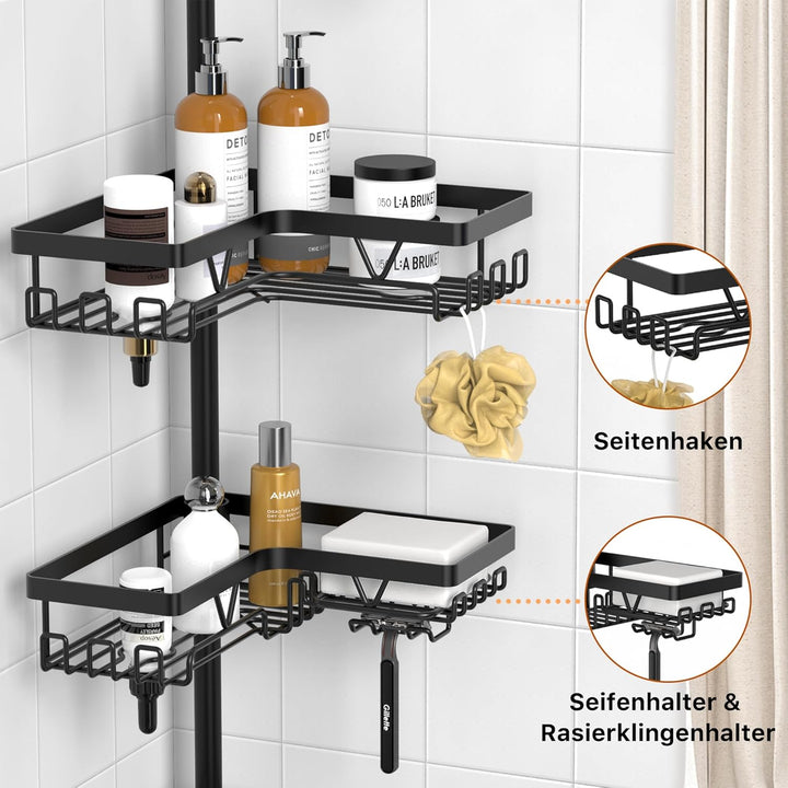 Kegii Teleskop Duschregal Teleskopregal Bad Duschablage Eckregal für Dusche und Badewanne Schwarz Sc