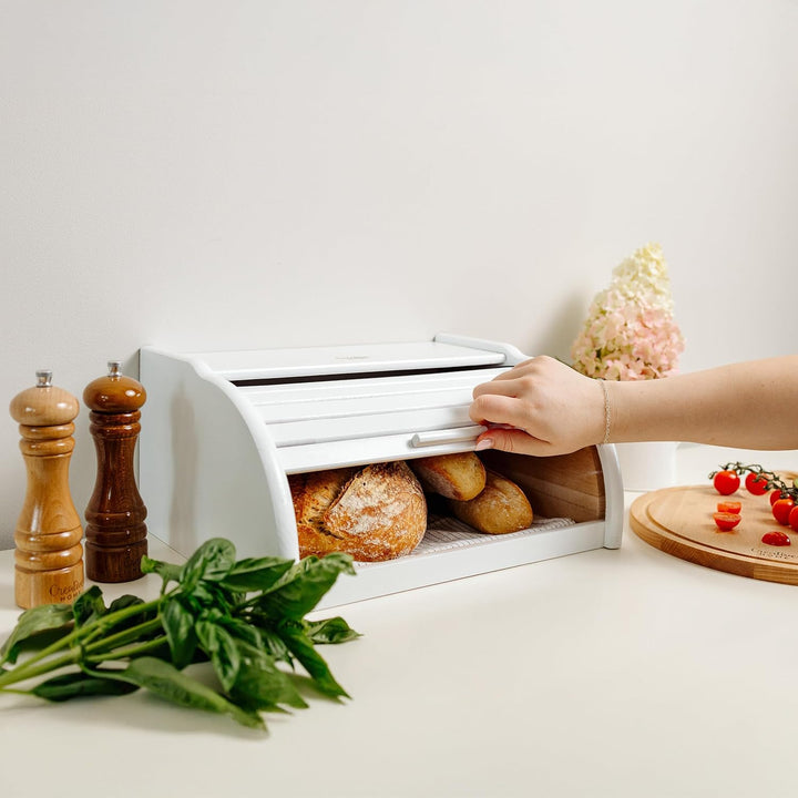 Creative Home Weiss Brotkasten Holz | 38 x 28,5 x 17,5cm (+/-1cm) | Perfekte BrotBox für Brot Brötch
