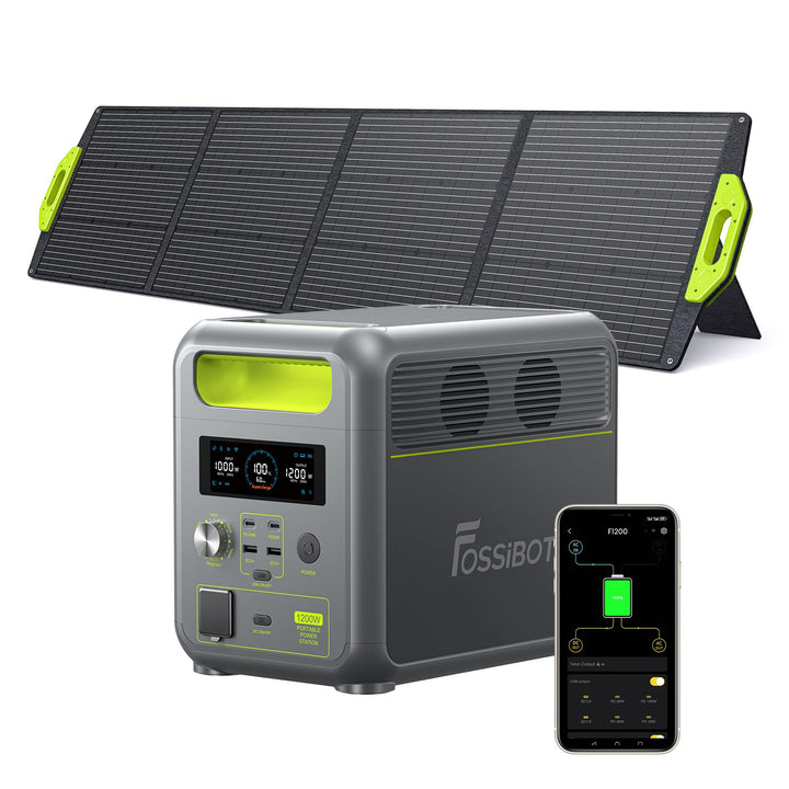 FOSSiBOT Tragbare Powerstation F1200, 1024Wh LiFePO4 Solargenerator mit 2 1200W AC Ausgänge, 100W Ty