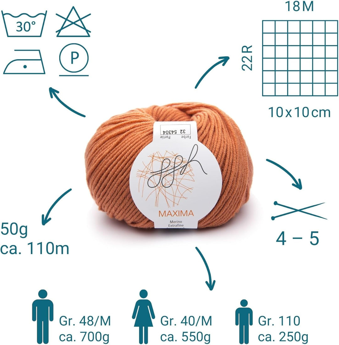 ggh Maxima Box - 6x50g (insgesamt 300g) Merinowolle extrafein und maschinenwaschbar - Nadelstärke 4-