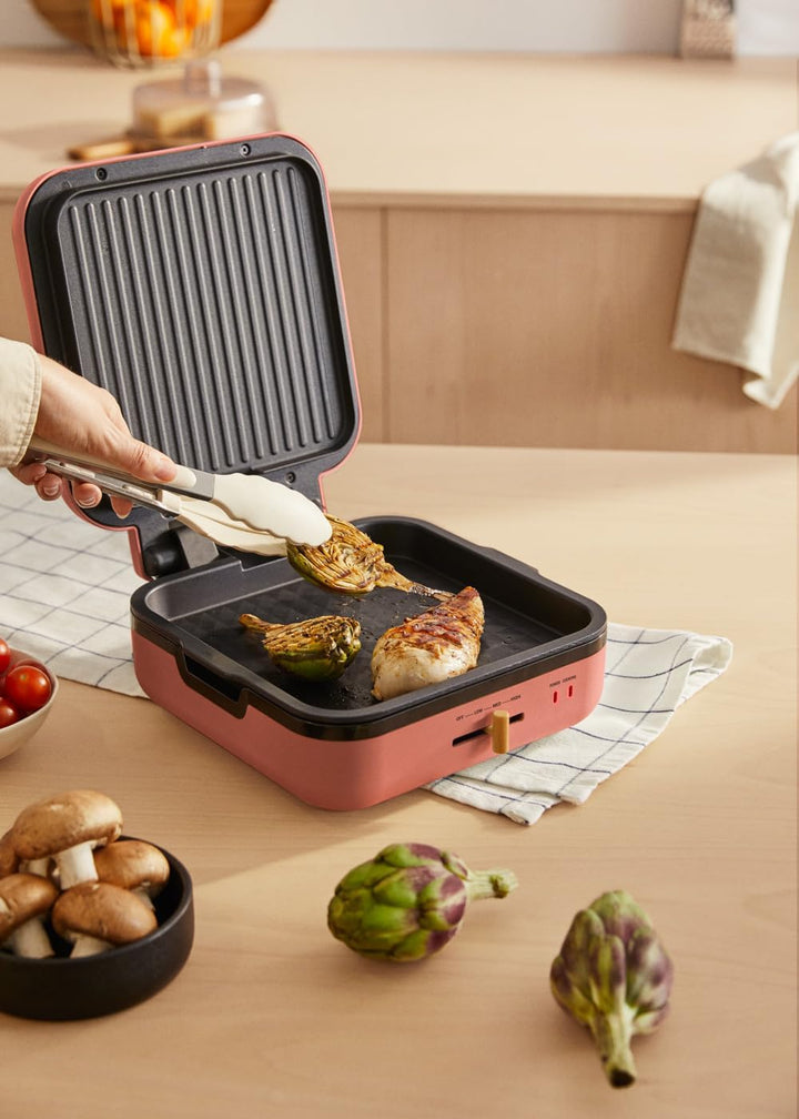 CREATE/STONE STUDIO PRO/Multifunktionsgrill mit 180º Öffnung Terrakotta/Temperaturregelung, Antihaft