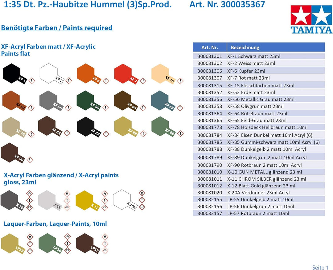 TAMIYA 35367 - 1:35 Deutsche Panzer-Haubitze Hummel (3)Sp.Prod., Modellbau, Plastik Bausatz, Basteln