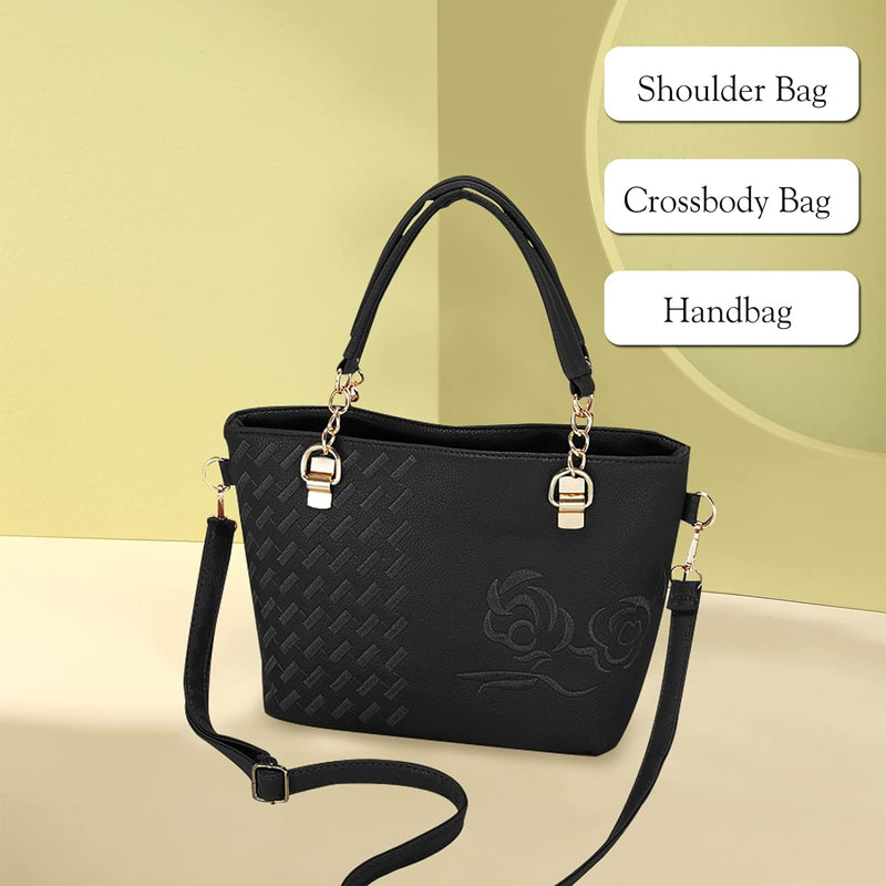 FANDARE Elegante Damen Umhängetaschen Stickerei Schultertasche Frauen Handtasche PU Leder Wasserdich