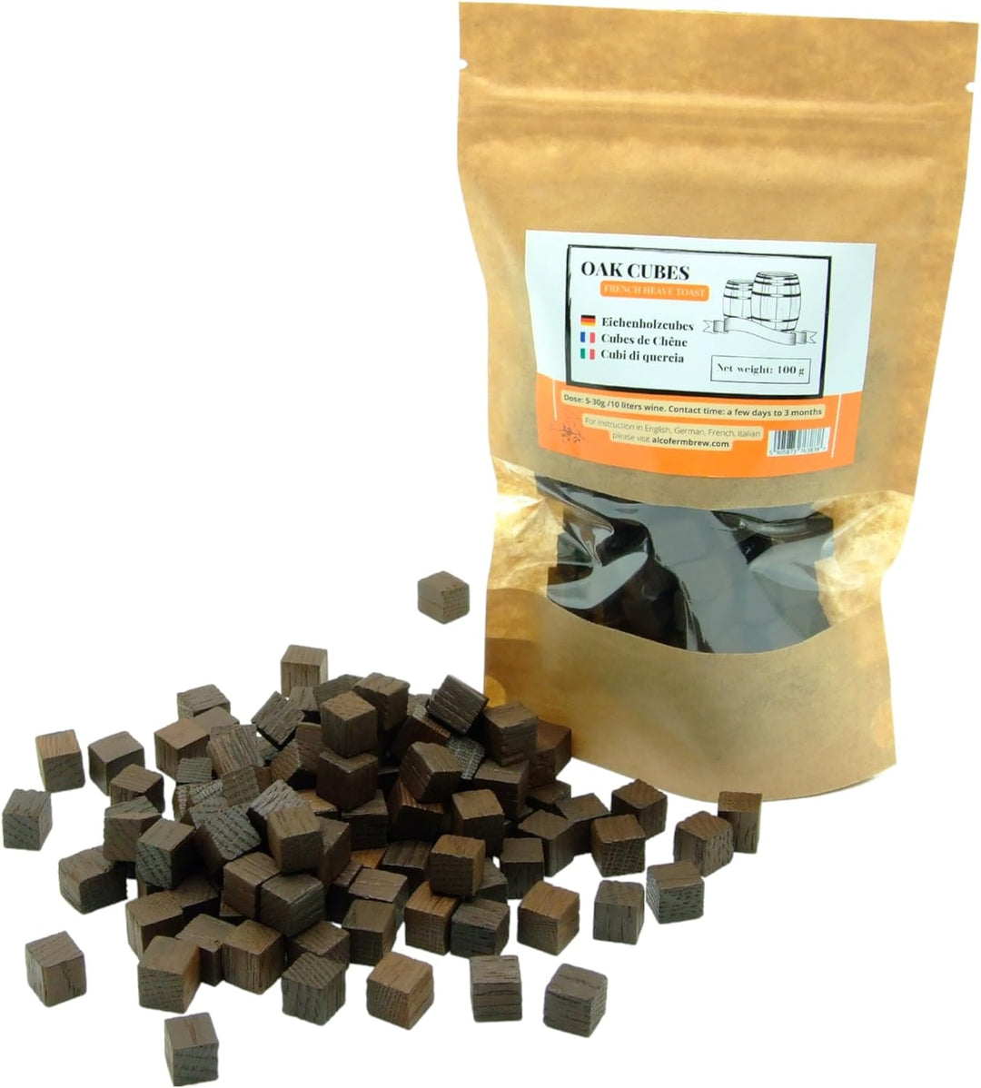 AlcoFermBrew Eichenholz Cubes Französisch 100g - Starkes Toasting, Eichenholz Chips, Kleine Eichen W