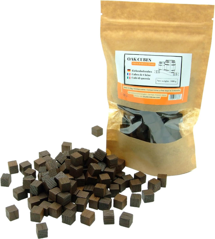 AlcoFermBrew Eichenholz Cubes Französisch 100g - Starkes Toasting, Eichenholz Chips, Kleine Eichen W