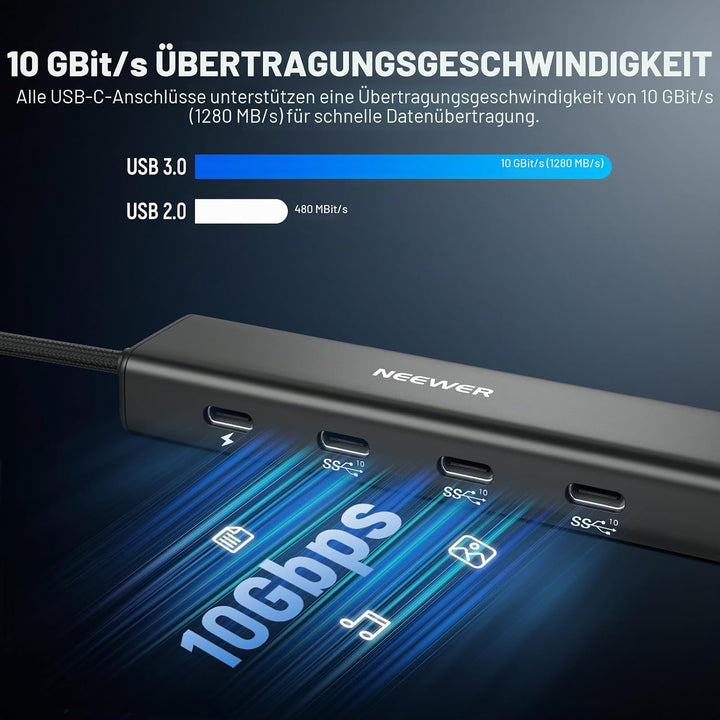 NEEWER USB C Hub Dock mit Cold Shoe Adapter, 4 in 1 Multiport Adapter Dongle mit 3 x USB C Port 3.1