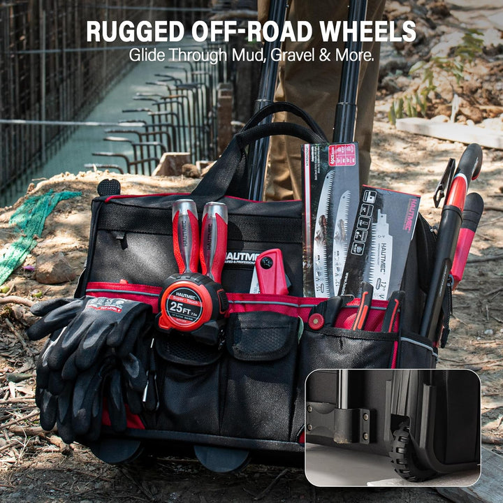 HAUTMEC Professionelle 18-Zoll (46cm) Rollwerkzeugtasche mit breiter Öffnung, Aufbewahrungstasche mi