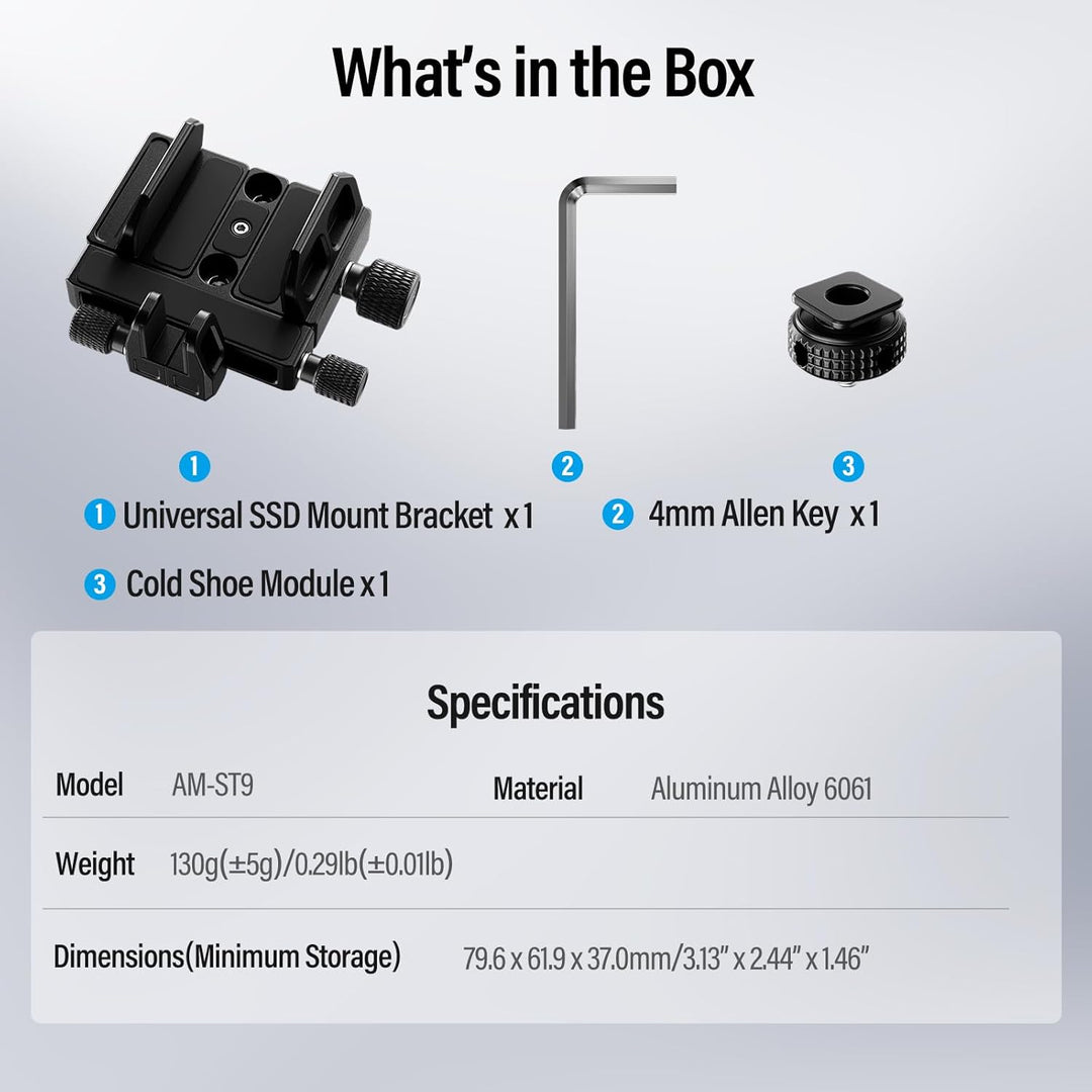 SIRUI Montagehalterung SSD Mount Bracket, Universeller SSD-Halter mit Kaltverschluss und USB-C-Kabel