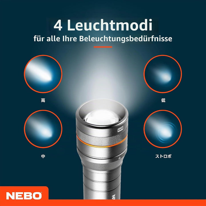 NEBO Newton LED-Taschenlampe, 1000 Lumen, wasserdicht, AA-Batterie, mit Magnetfuss, Schwarz, NEB-FLT