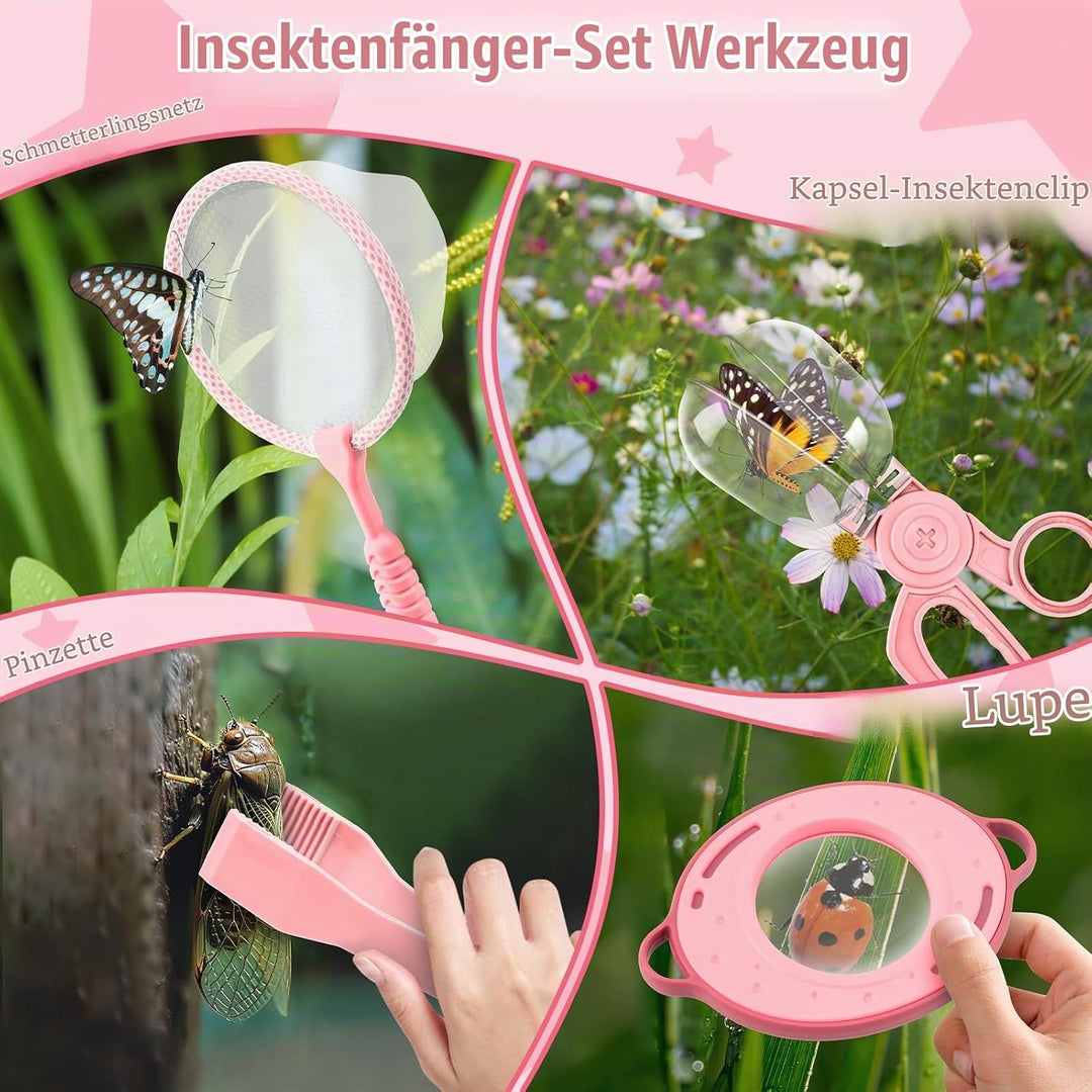 Forscherset für Kinder ab 4, Entdecker Set mit Insekten Beobachtungsbox, Lupenglas Kinder, Insektenf