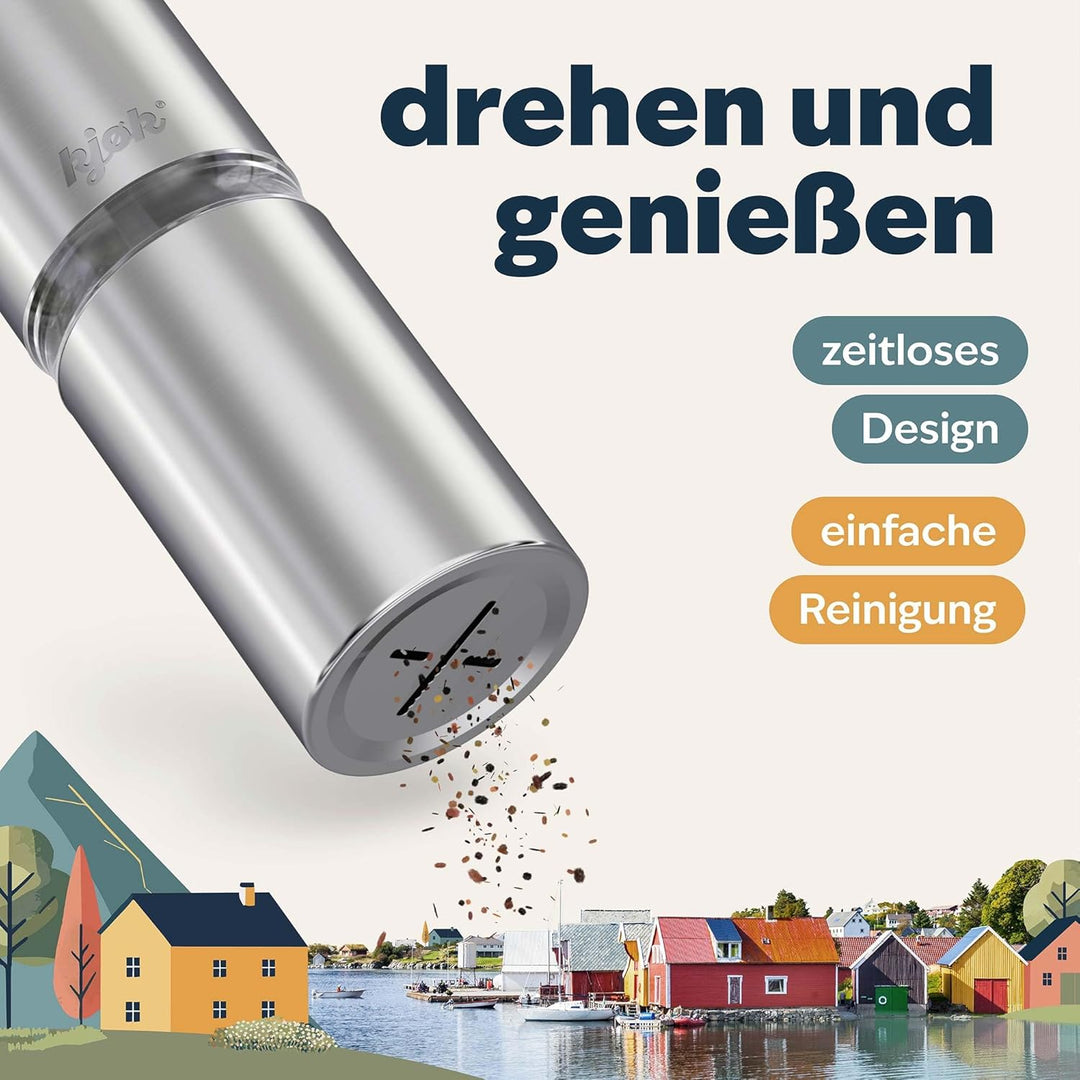 kjøk Premium Muskatnuss Mühle Edelstahl gebürstet Muskatmühle mit Vorratsbehälter Muskat Mühle auch