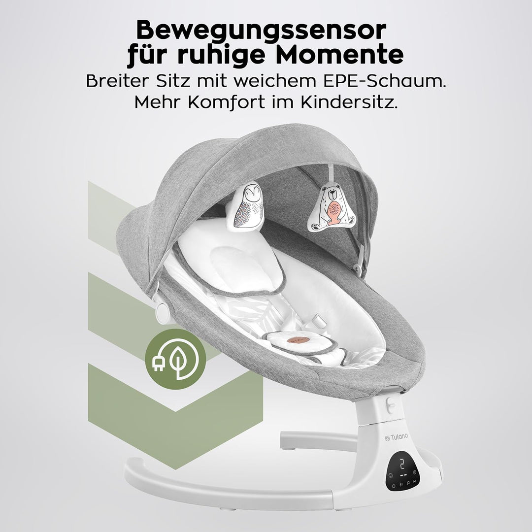 Tulano Astrid 35 | Elektrische Babywippe mit Schaukel- und Timerfunktion | 5 Schaukelgeschwindigkeit