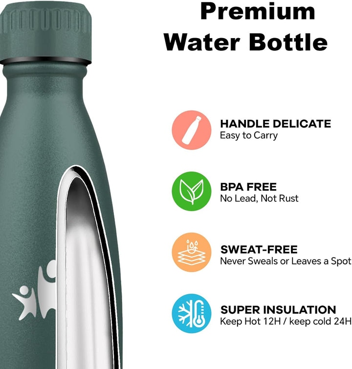 Grsta Trinkflasche 500ml, Thermosflasche, BPA-Frei, Trinkflasche Auslaufsicher, Doppelwandige Vakuum