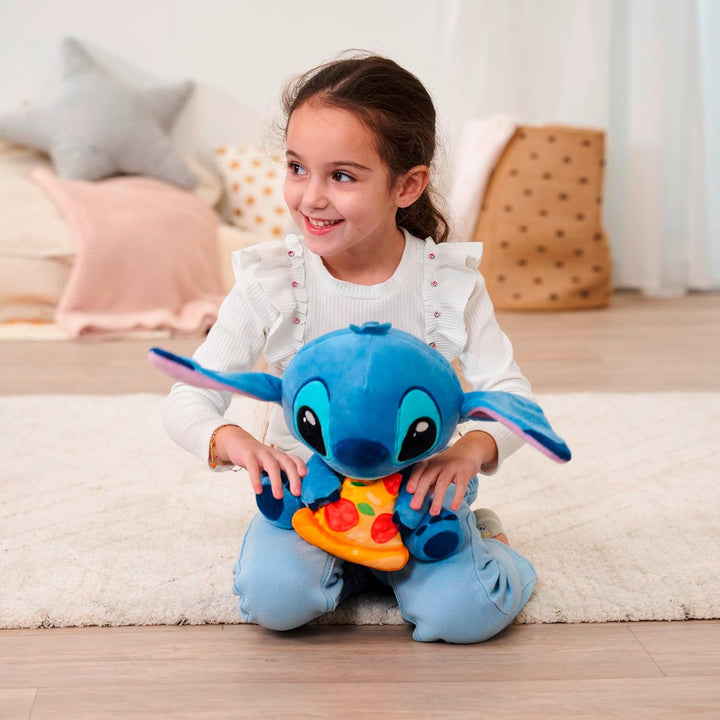 Simba Disney Stitch Kuscheltier mit Pizza – Plüschfigur zum Knuddeln, mit Pizza‑Stück in der Hand, i