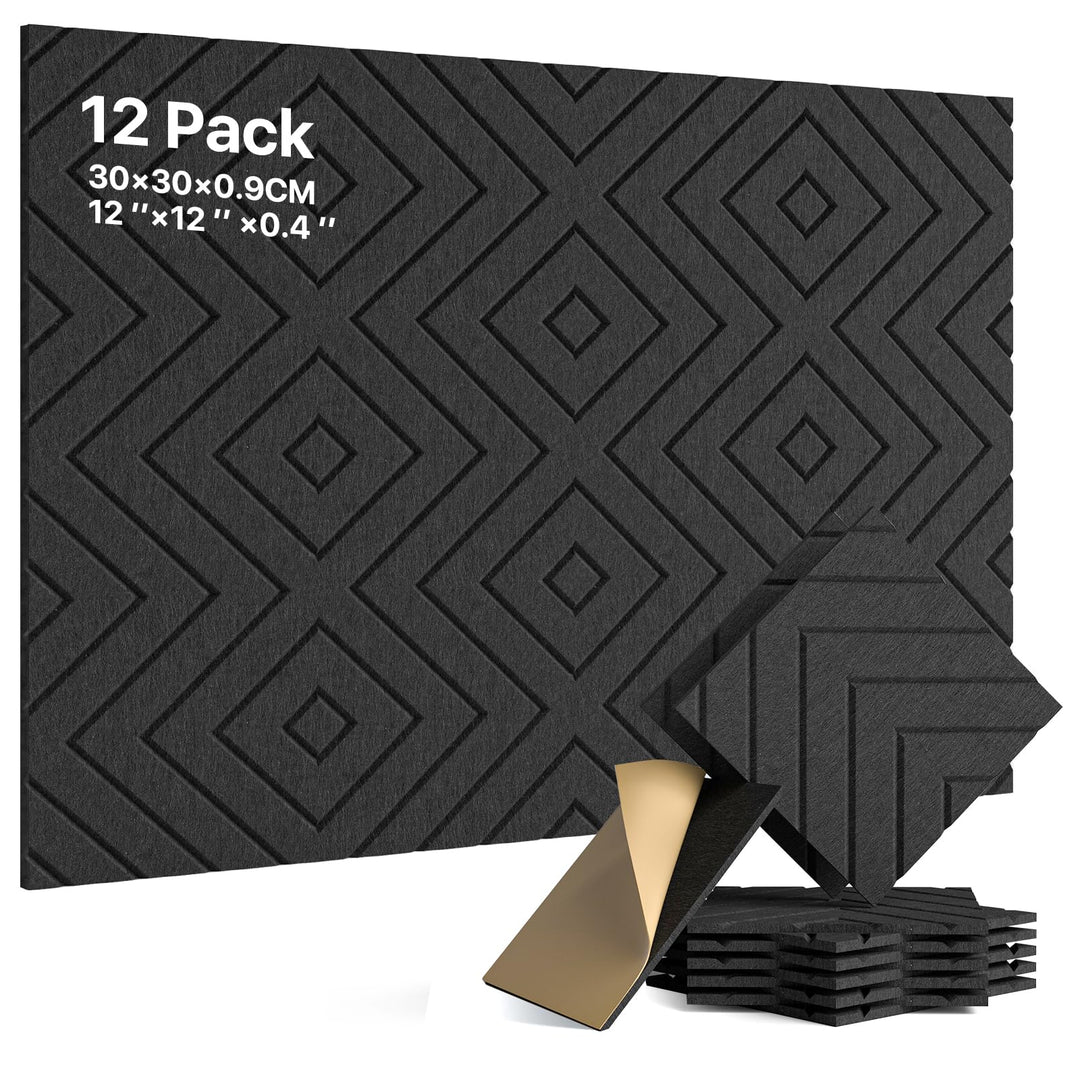 Soundsbay 12St. Akustikpaneele Selbstklebend, DIY Akustikplatten aus Polyester zur Wandpaneele, Scha
