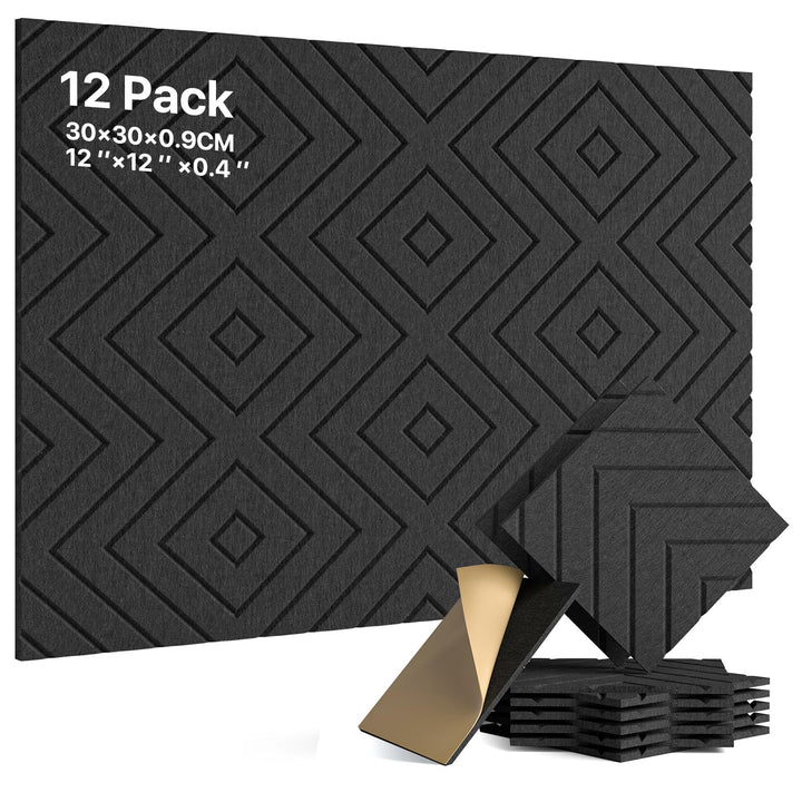 Soundsbay 12St. Akustikpaneele Selbstklebend, DIY Akustikplatten aus Polyester zur Wandpaneele, Scha