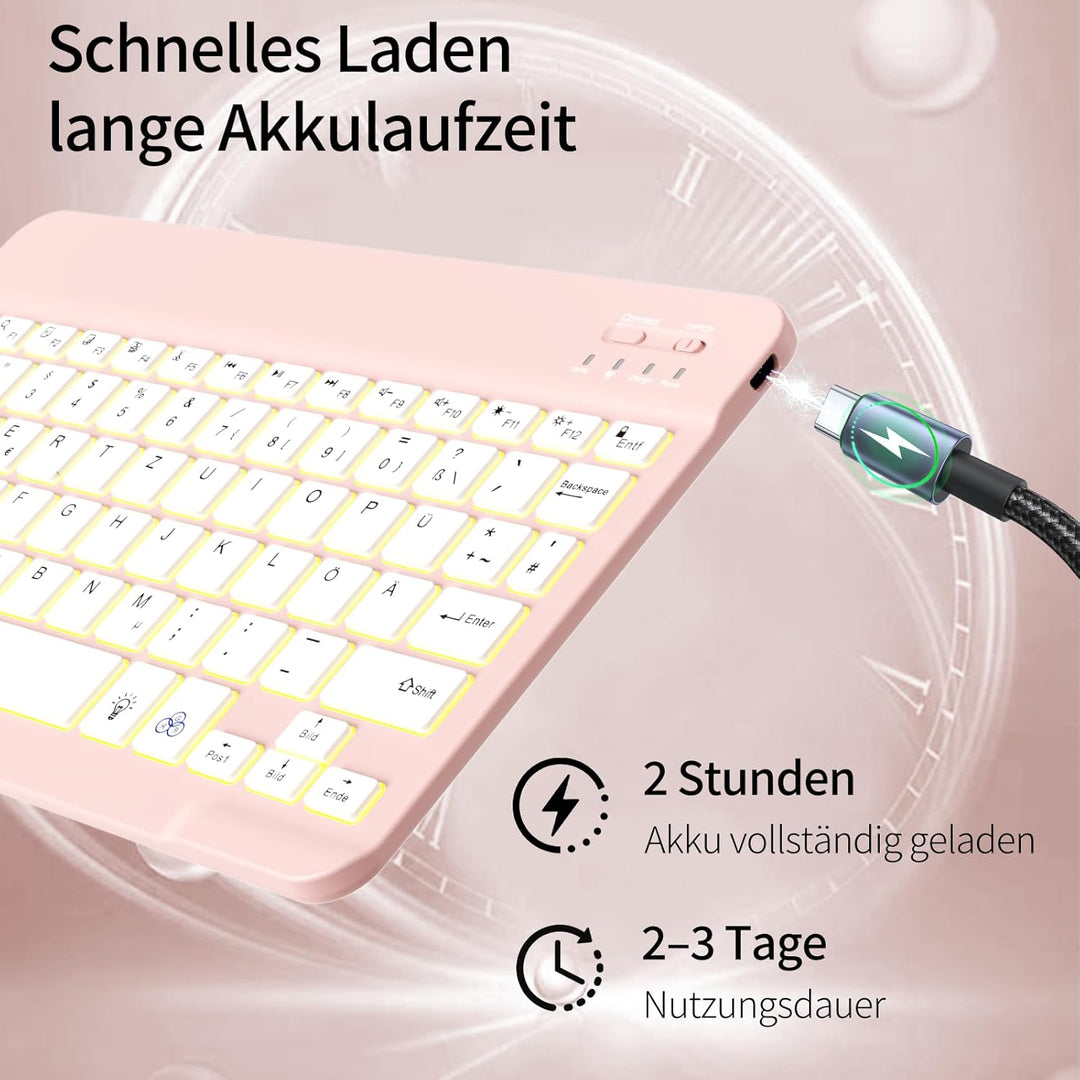 Hülle mit Tastatur für iPad A16 2025 / iPad 10. Generation 2022, RGB Bluetooth Magnetische Tastatur,