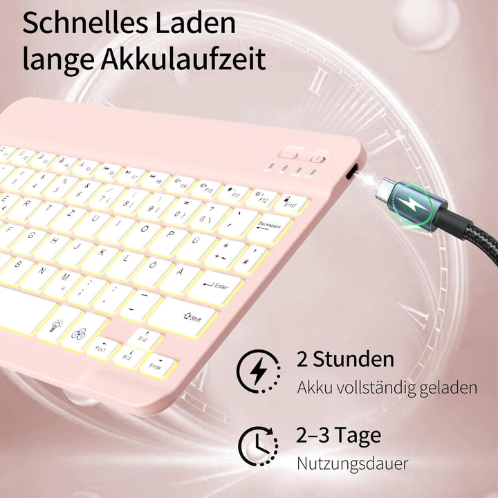 Hülle mit Tastatur für iPad A16 2025 / iPad 10. Generation 2022, RGB Bluetooth Magnetische Tastatur,